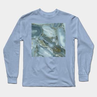 Blue Grey Marble Pattern Long Sleeve T-Shirt